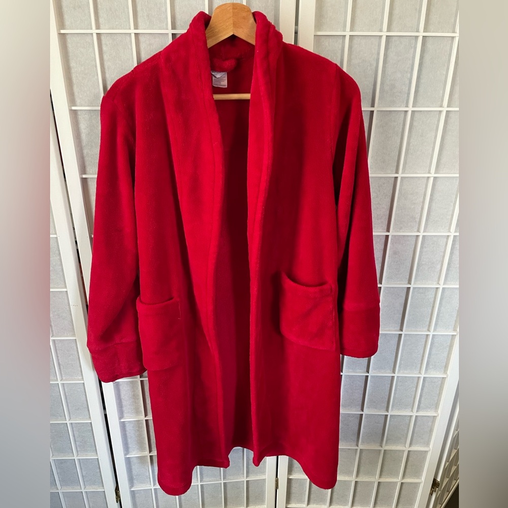 Pajamagram plush fleece bathrobe, red, size 12.